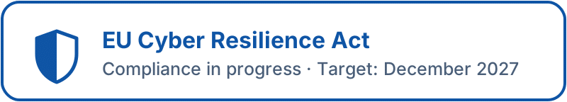 EU Cyber Resilience Act – Compliance in progress. Target: December 2027